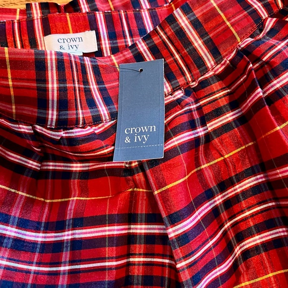 Crown & Ivy Red Plaid Holiday Party Lined New SZ 16 Mini Skirt Side Zip Pockets - Picture 6 of 17